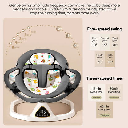 Wiegstoel - Elektrische Luxe Baby Wipstoel - Babybedje - Wipstoel  - Elektrische Schommelstoel  - Babyschommel- Baby Swing - Kinderstoel - Automatisch Schommelstoeltje met Afstandsbediening en 5-Puntsgordel - Bluetooth - Donkergrijs