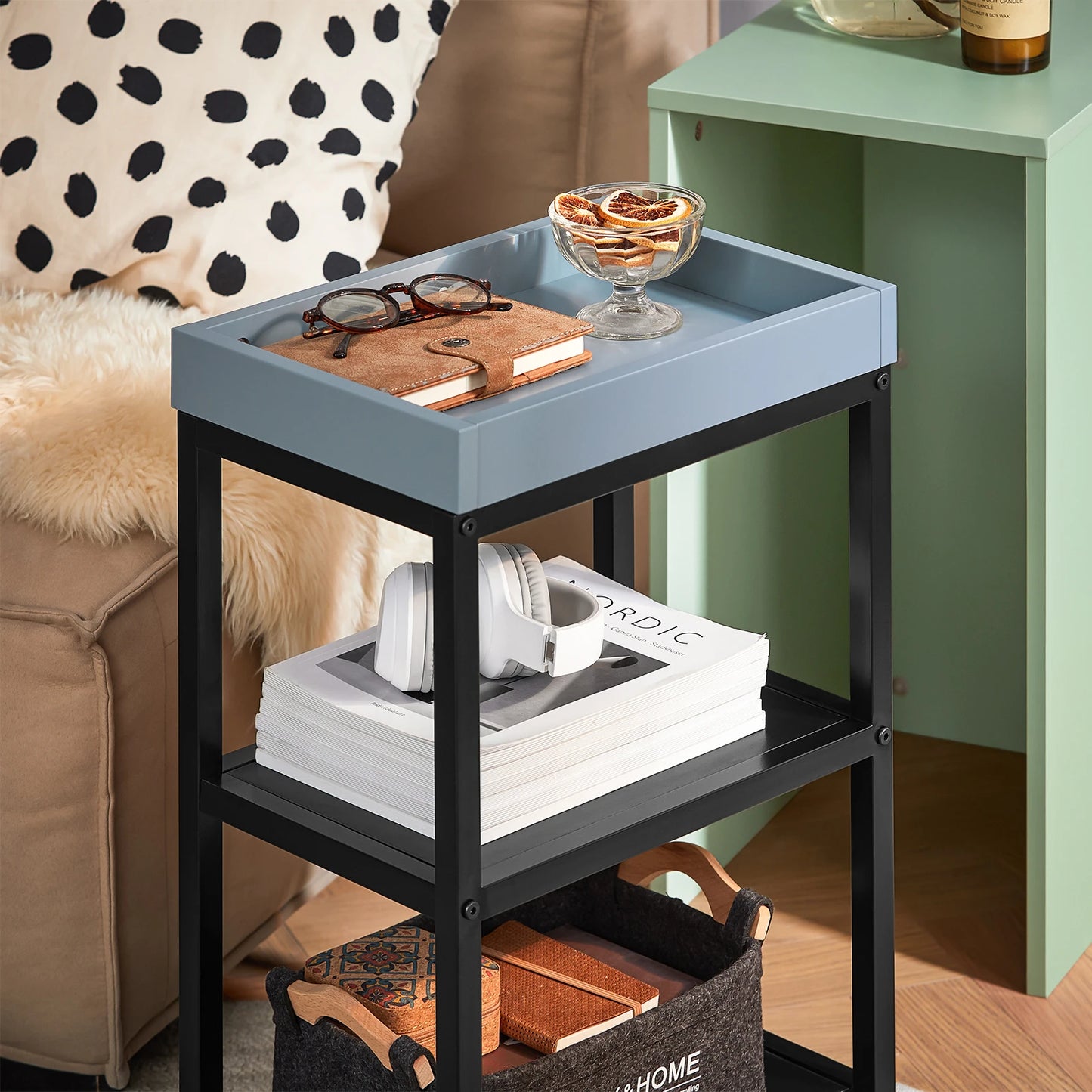 Bijzettafel set – Bijzettafel – Koffietafel – Laptoptafel – Nachtkastje – Groen – Compact en Stapelbaar – MDF Blad met Zwart Metalen Frame - QUORE