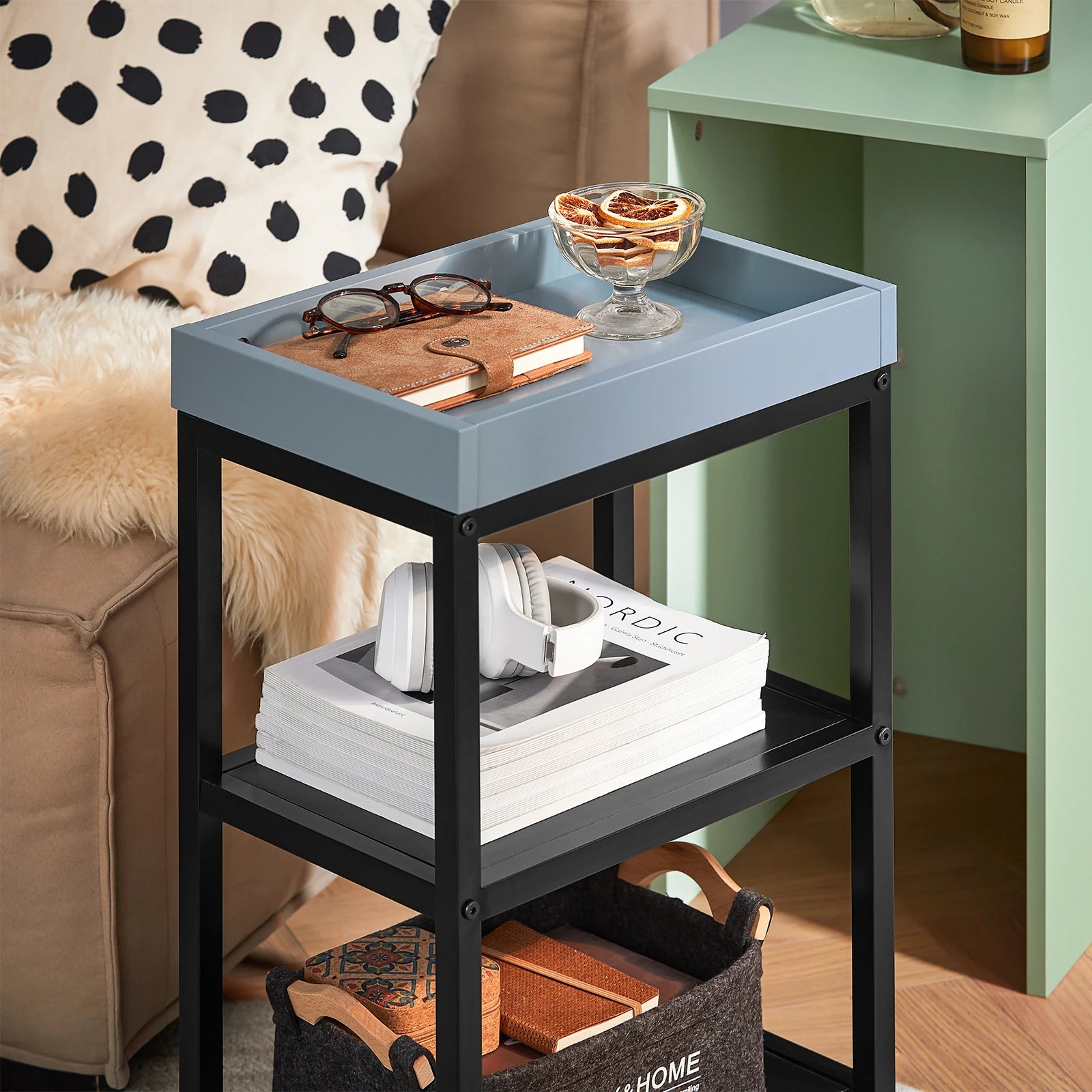Bijzettafel set – Bijzettafel – Koffietafel – Laptoptafel – Nachtkastje – Groen – Compact en Stapelbaar – MDF Blad met Zwart Metalen Frame - QUORE