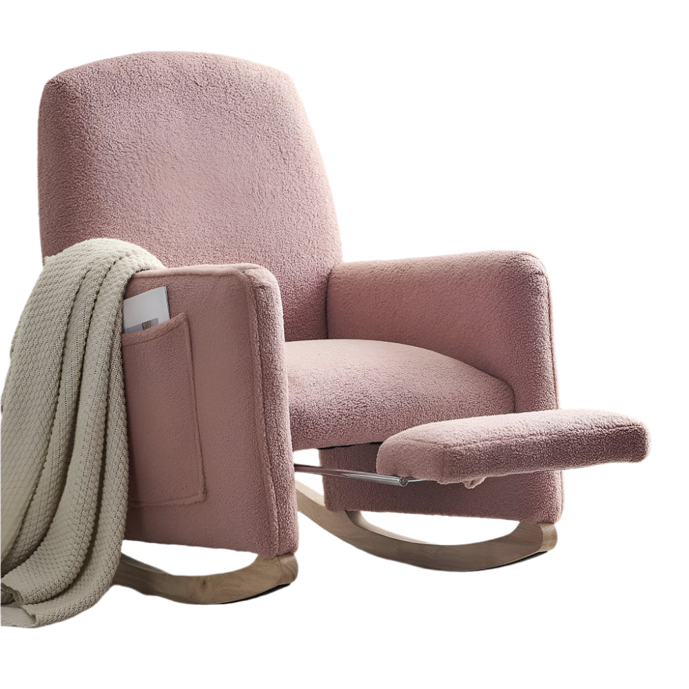 Schommelstoel – Relaxstoel – Wiegstoel – Loungechair – Teddypluche – Ergonomisch Design – Geïntegreerde Voetensteun - 67 x 126 x 98 cm - Roze