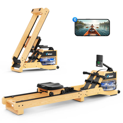Waterroeimachine – Roeitrainer – Fitnessapparaat – Indoor Rower – Houten Roeimachine – FSC-gecertificeerd Red Oak Hout – 12 Waterbladen Met Natuurlijke Weerstand