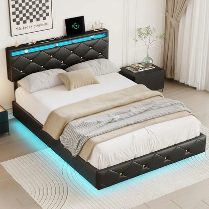 Tweepersoonsbed – Gestoffeerd Bed – 2-persoonsbed – Platformbed – Bedframe – 160x200 cm – Verstelbaar Hoofdeinde – Ingebouwde LED-verlichting