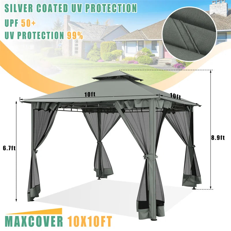 Tuinpaviljoen – Overkapping – Tuinkamer – Buitenverblijf – Zonwering – Stevig Stalen Frame – Waterafstotend Polyester Doek - Khaki
