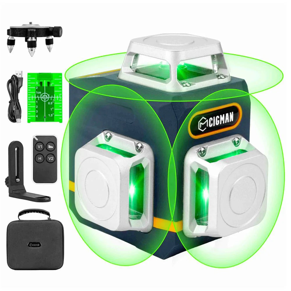 Laserwaterpas – 3D Laserwaterpas – Zelfnivellerende Laser – Groene Laserwaterpas – Kruislijnlaser – 360° Bereik – Oplaadbare Batterij – Afstandsbediening - QUORE