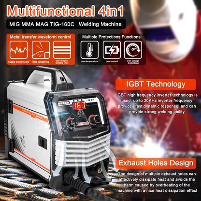 Elektrode Lasmachine - Lasmachine - Elektrische Lasser - Lasapparaat - Digitaal Inverter Lassen - 4-in-1 - MIG - MMA - MAG - TIG-160C - IGBT - Automatische Draadaanvoer - Multifunctionele Gasschild