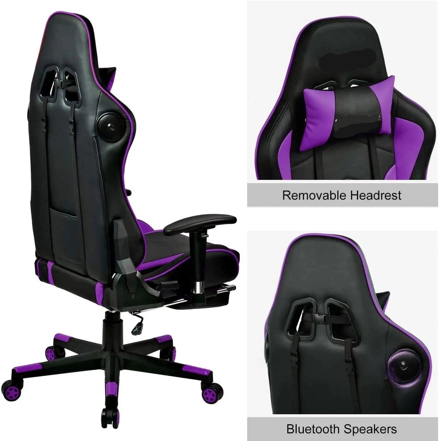 Gamingstoel – Gamestoel – Bureaustoel – Gaming Chair – Racestoel – Bluetooth Speakers – Verstelbare Voetensteun & Armleuningen