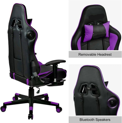 Gamingstoel – Gamestoel – Bureaustoel – Gaming Chair – Racestoel – Bluetooth Speakers – Verstelbare Voetensteun & Armleuningen