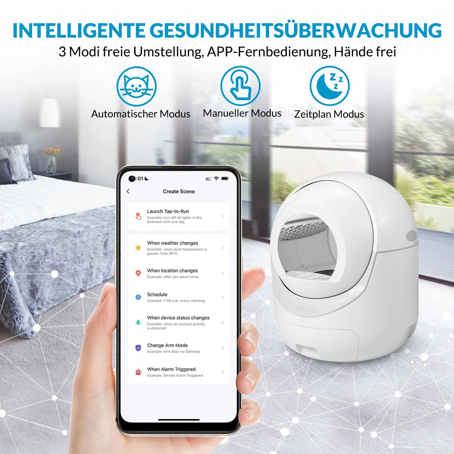 Automatische Zelfreinigende Kattenbak – Slimme Kattenbak – Zelfreinigende Bak – Kattenbak Met Sensor – Geurfiltersysteem – 10L Afvalcontainer – Fluisterstil Design - L - Wit