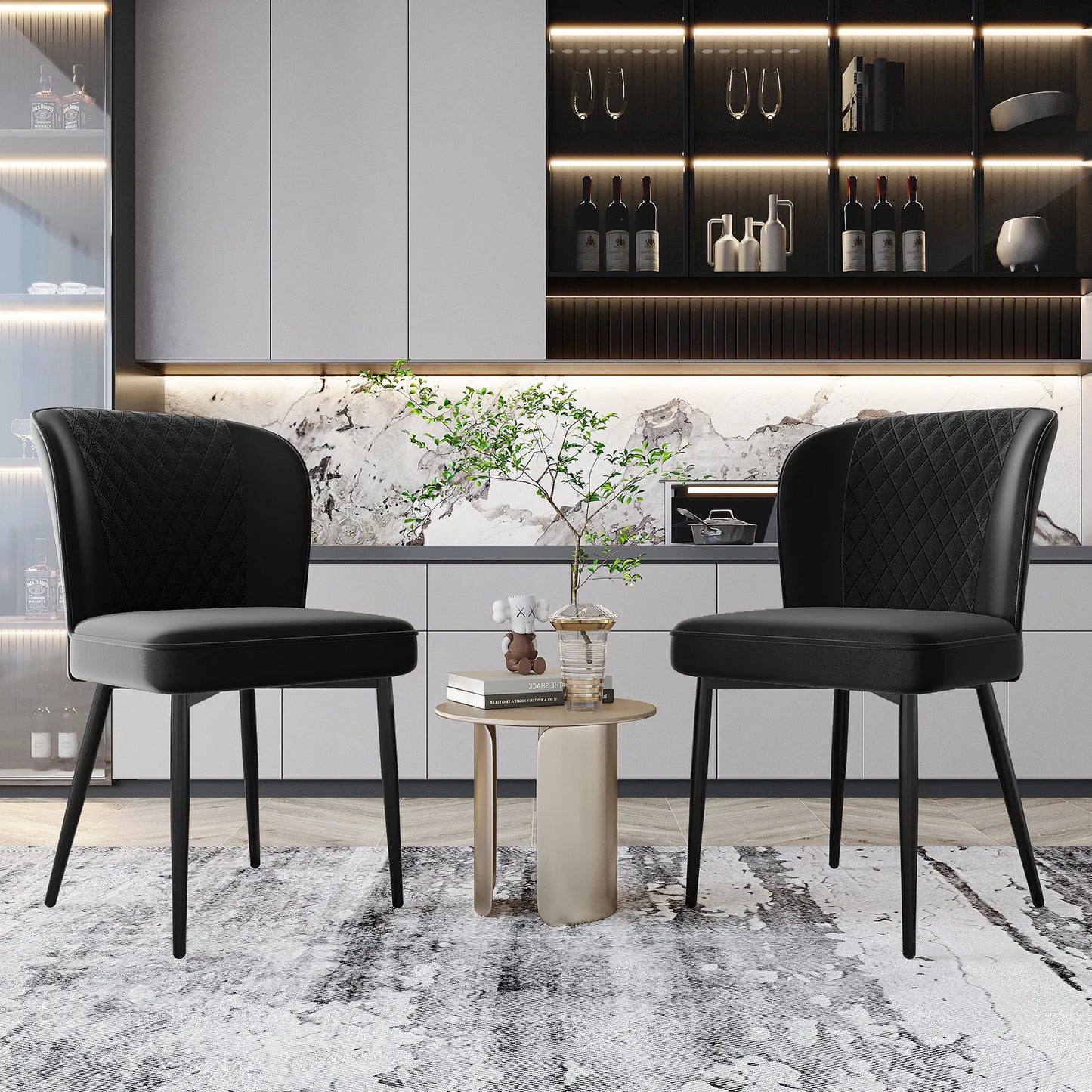 Eetkamerstoel – Set van 2 - Stoel Voor Eetkamer – Bureaustoel – Extra Zitplaats – Metalen Frame – Fluwelen Bekleding – Hoge Dichtheid Schuim - Zwart