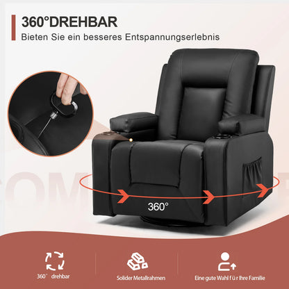 Relaxfauteuil – Relaxstoel – TV Fauteuil – Draaifauteuil – Kantelstoel – Zwart PU-leer – 160° Verstelbare Rugleuning – 360° Draaibaar