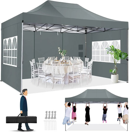 Partytent – Opvouwbare Tent – Marktstand Tent – Tuinent – Festivaltent – 3x4,5 Meter – 420D Oxford Doek – Waterdicht Met UV-Bescherming - Zwart - QUORE