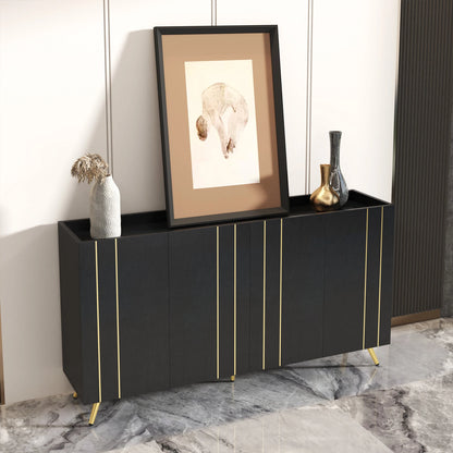 Opbergkast – Opbergmeubel – Kast Met Deuren – Bergkast – 160x38x80 Cm – Verstelbare Legplanken – Gouden Accenten - Zwart
