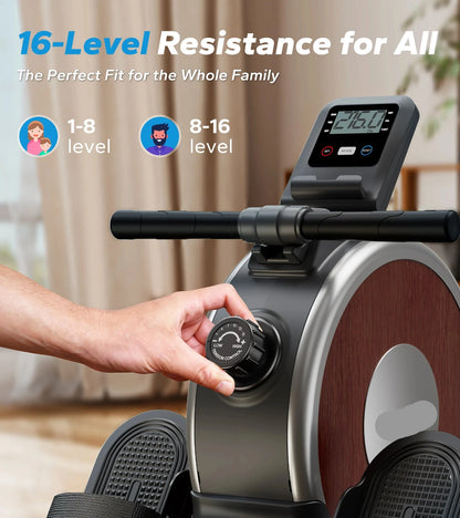 Magnetische Roeitrainer - Roeimachine - Roeitrainer - Roeiapparaat - App Compatibel - Dual Slide Rail - 16 Weerstandsniveaus - Stil & Krachtig - Max 160 kg Belastbaar - Compact & Stevig - Bruin