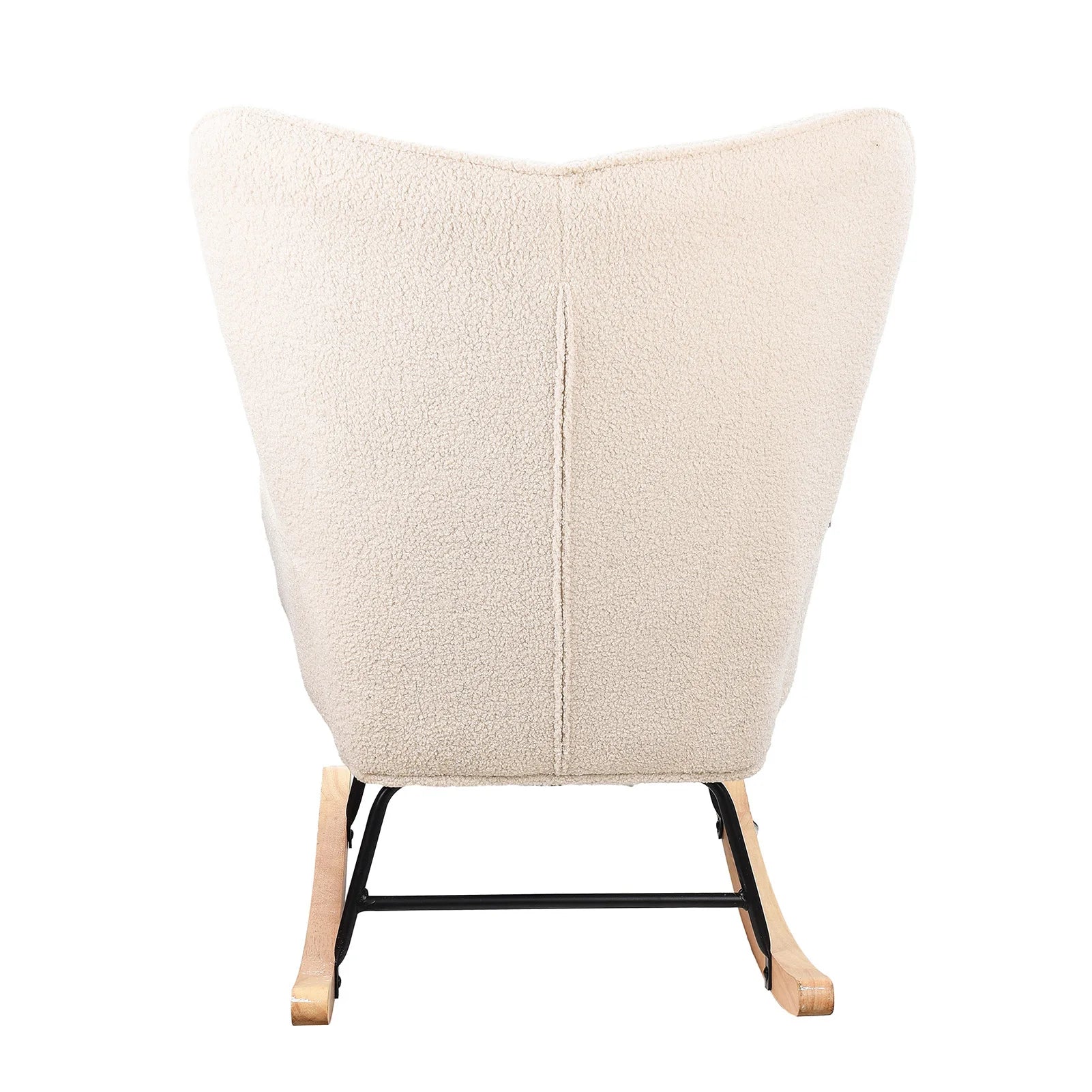 Schommelstoel – Relaxstoel – Wiegstoel – Schommelfauteuil – Loungefauteuil – Scandinavisch Design – Teddy Stof Bekleding – Metalen Frame & Houten Poten – 150 kg Draagkracht – Beige Kleur - QUORE
