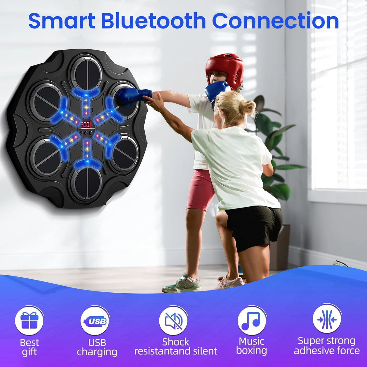 Music Boxing Machine - Music Boxing Machine voor de Muur - Gemonteerde Boks Trainer met Handschoenen & Bluetooth - Zwart