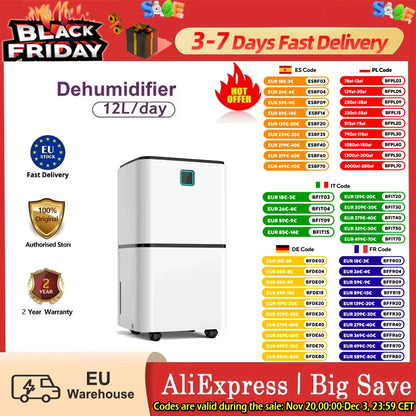 Luchtontvochtiger – Vochtvreter – Ontvochtiger – Vochtverwijderaar – Air Dehumidifier – 12L per dag – 3 Modi met Timer - QUORE