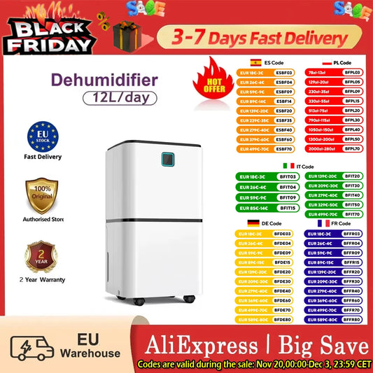 Luchtontvochtiger – Vochtvreter – Ontvochtiger – Vochtverwijderaar – Air Dehumidifier – 12L per dag – 3 Modi met Timer - QUORE