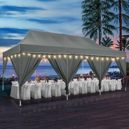Partytent – Tuinpaviljoen – Evenemententent – Overkapping – 3x6 Meter – Staalframe – Waterdicht Met Zijwanden - Grijs