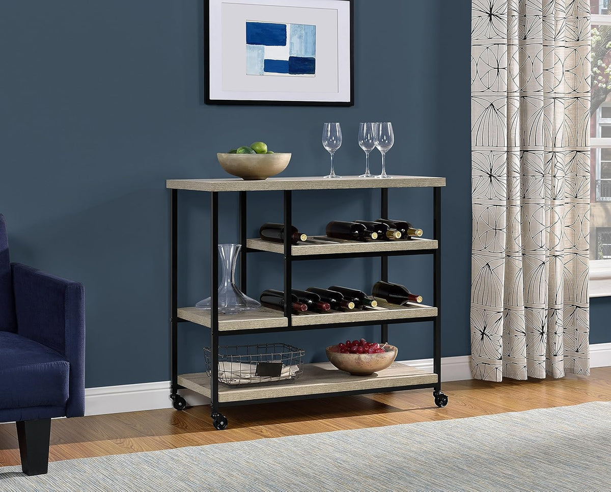 Ameriwood Home Elmwood Multi-Purpose Rollwagen, Distressed Grey Oak, serveerwagen, 43,1 x 91,4 x 86,1 cm