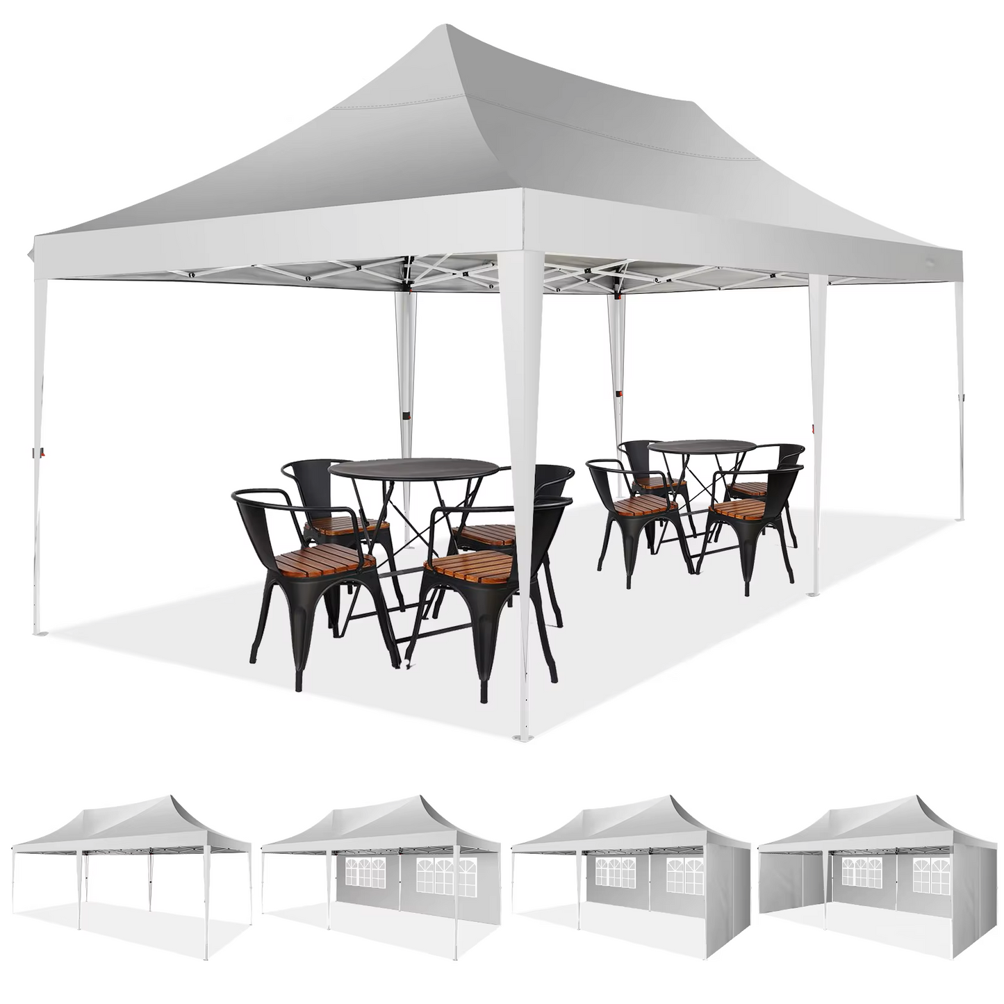 Paviljoen - Tuinpaviljoen - Partytent - Tuintent - Pop-up Kliksysteem - Stabiel - Vouwtent - met 6 Zijwanden - Opvouwbaar - Waterdicht - Winterbestendig - 50+UV-Bescherming - voor Tuin - Buiten - Achtertuin - 3 x 6 m - Wit