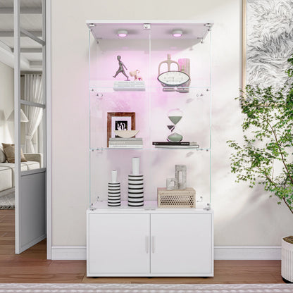 Glazen Vitrine – Displaykast – Showkast – Opbergkast – Collectiekast – LED-Verlichting – 4 Deuren & 3 Planken – Hoogwaardig Gehard Glas & Metaal – Modern Design