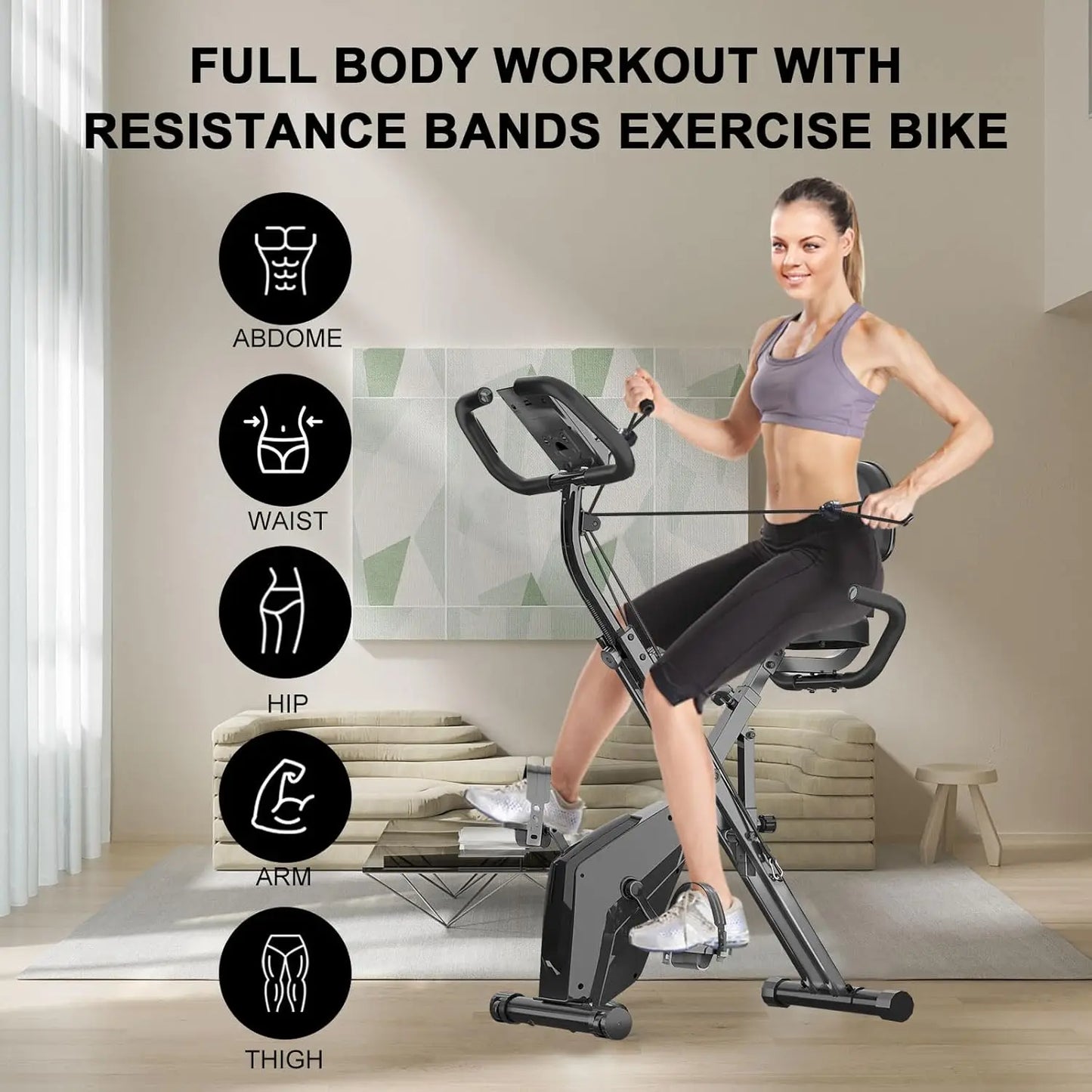 Hometrainer - Fitness Fiets - 8 Weerstandsniveaus - Systeem Magnetisch - Transportwielen - 4 in 1 - LCD Display - Comfortabele Zitting - voor Gewichtsverlies - Batterij-aangedreven - 150kg - Zwart