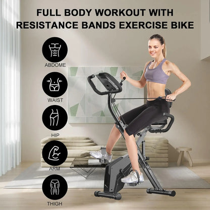 Hometrainer - Fitness Fiets - 8 Weerstandsniveaus - Systeem Magnetisch - Transportwielen - 4 in 1 - LCD Display - Comfortabele Zitting - voor Gewichtsverlies - Batterij-aangedreven - 150kg - Zwart
