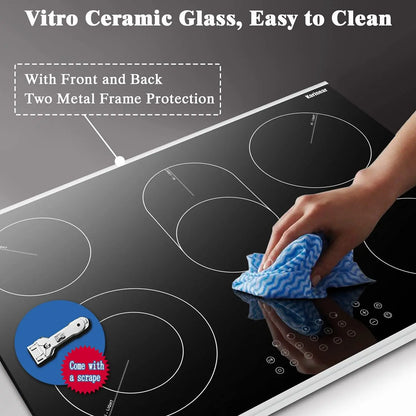 Karinear 30 Inch Electric Cooktop 5 Burners Ceramic Cooktop, Drop-in Electric Radiant Cooktop 8400W - QUORE