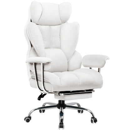 Gaming Stoel - Ergonomische Bureaustoel - Stoel - Bureaustoelen - met Voetsteun - Verstelbare Rugleuning - Vering en Dikke Zitting - Tot 150 kg - Stoffen Bekleding - Wit