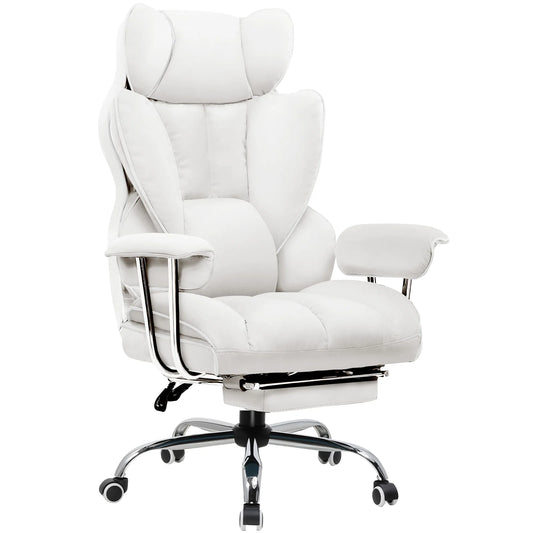 Gaming Stoel - Ergonomische Bureaustoel - Stoel - Bureaustoelen - met Voetsteun - Verstelbare Rugleuning - Vering en Dikke Zitting - Tot 150 kg - Stoffen Bekleding - Wit