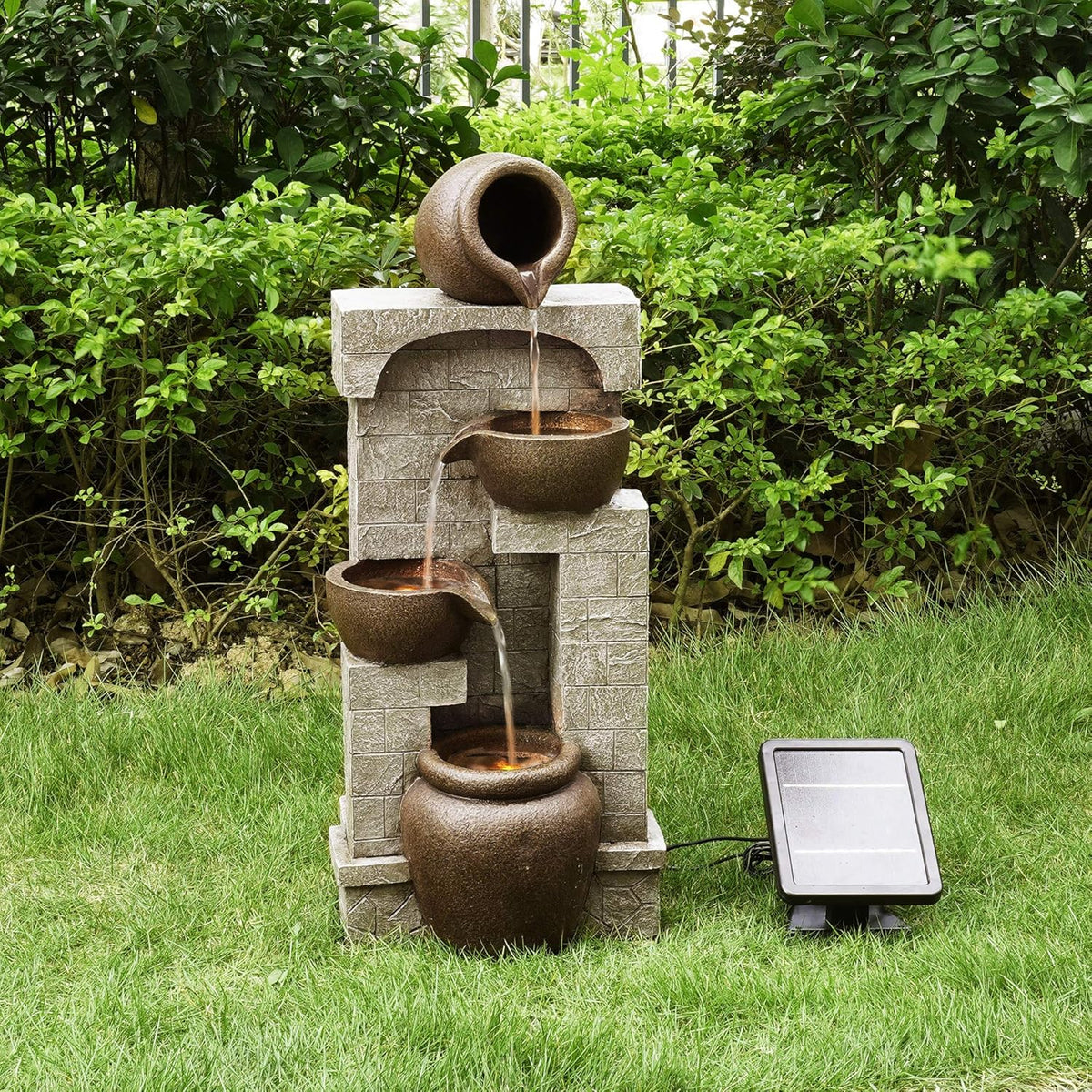 Teamson Home Buiten Tuin Water Fontein - Waterornament - Zonne-Energie - 4 Lagen Pot Ontwerp - Waterval - Tuindecoratie - Binnen & Buiten - Met Pomp - 31 x 26.2 x 72.4 (cm)