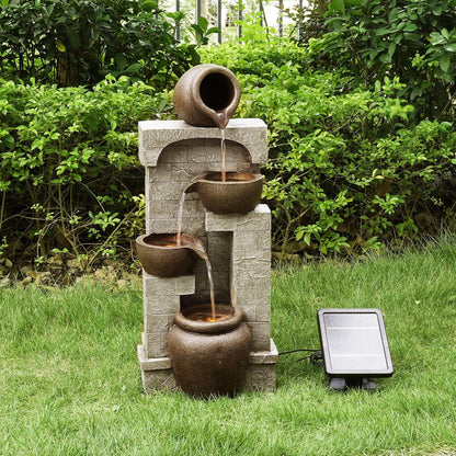 Teamson Home Buiten Tuin Water Fontein - Waterornament - Zonne-Energie - 4 Lagen Pot Ontwerp - Waterval - Tuindecoratie - Binnen & Buiten - Met Pomp - 31 x 26.2 x 72.4 (cm)