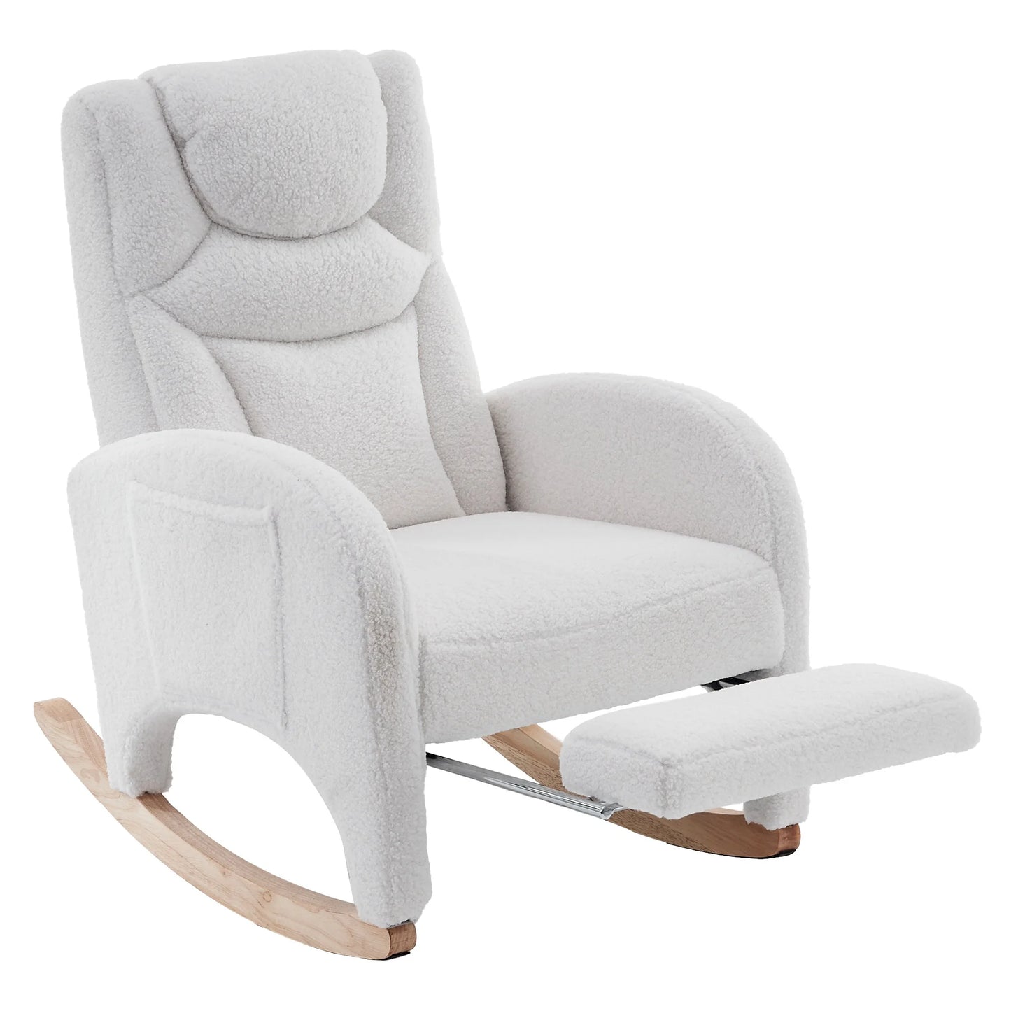 Schommelstoel – Relaxstoel – Hangstoel – Stoel Met Voetsteun – Teddy Bekleding – Ergonomische Rugleuning – Opvouwbare Voetsteun - Wit