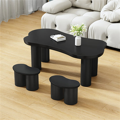 Salontafel – Botvormige Tafel – Woonkamertafel – Banken Set – MDF Tafelblad – Stevige PVC-Poten - 121.5 x 65.5 x 20 cm - Zwart