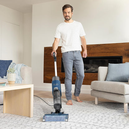 Shark HydroVac Vloerreiniger met Snoer, Antimicrobiële Borstelrol, Geur-Neutraliserende Multi-Oppervlakte Oplossing & 7,6m Snoer, Zelfreinigend, Zuigt & Dweilt Natte & Droge Vlekken, Blauw WD100EU