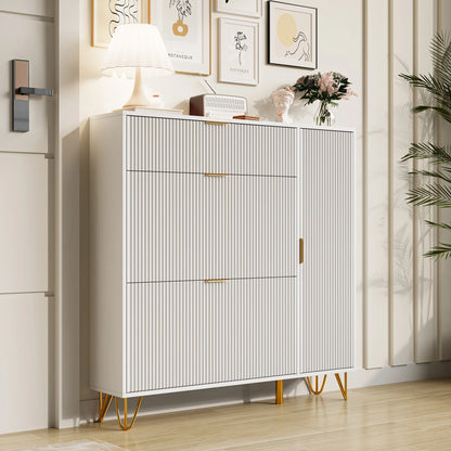 Schoenenkast – Schoenenrek – Schoenopbergkast – Schoenenkastje – Schoenmeubel – Witte Schoenenkast Met Zijvak Voor Laarzen – 2 Lades – Compact Ontwerp