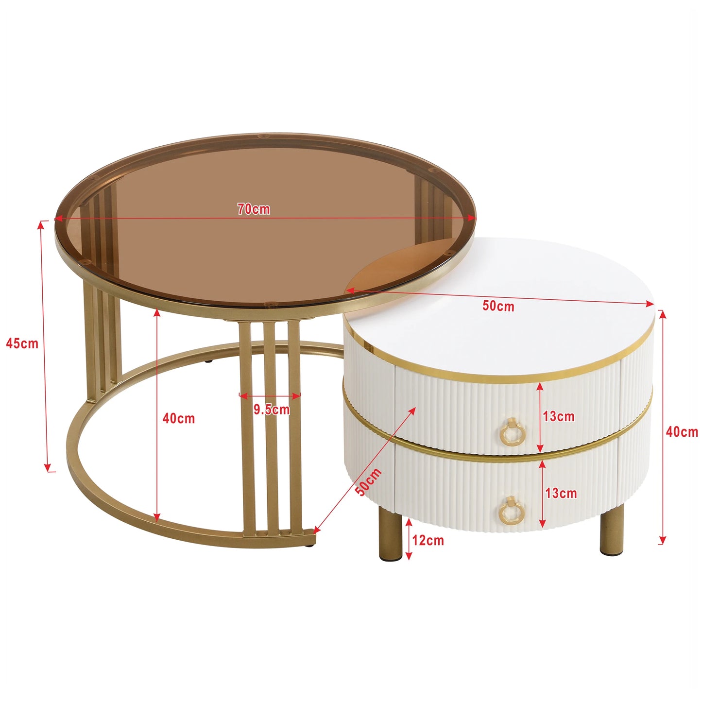 Salontafel – Bijzettafel – Woonkamertafel – 2-in-1 Tafel – MDF En Dennenhout – Glazen Blad – Opberglade - Grijs