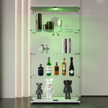 Vitrinekast – Glazen Displaykast – Collectiekast – Boekenkast – Showkast – Wit – 4 Transparante Legplanken – LED-Verlichting – Slot