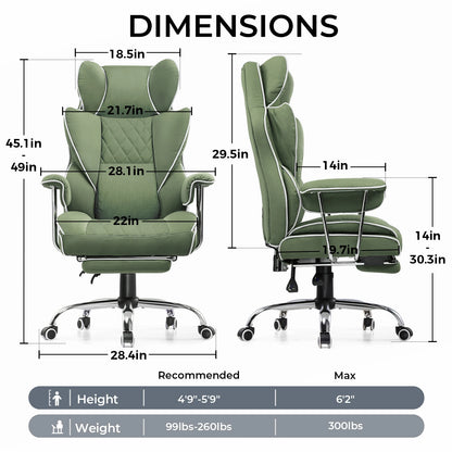 Ergonomische Bureaustoel - Gaming Stoel - Stoelen - Bureaustoelen - met Pocketvering Rugsteun -Verstelbare Voetsteun - Comfortabele Brede Zitting - 90-135° Kanteling - met Armleuningen en Wieltjes - Groen - Stof - QUORE