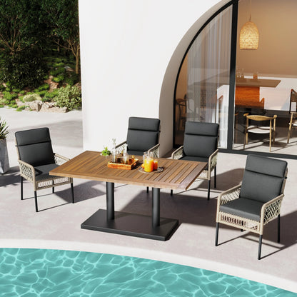 Tuinmeubelset - 5-Delige Eettafelset – Tuinset – Balkonset – Terrasmeubilair – Buitentafel – Acaciahout – Polyrattan Stoelen - Donkergrijs