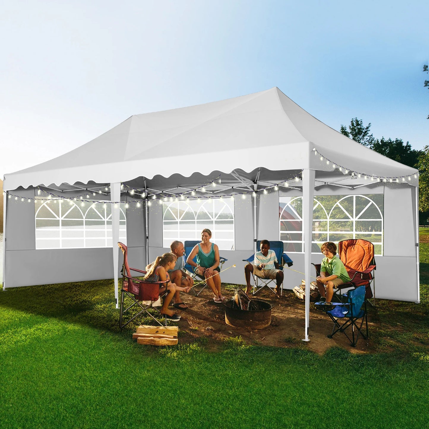 Partytent – Tuinpaviljoen – Evenemententent – Overkapping – 3x6 Meter – Staalframe – Waterdicht Met Zijwanden - Wit