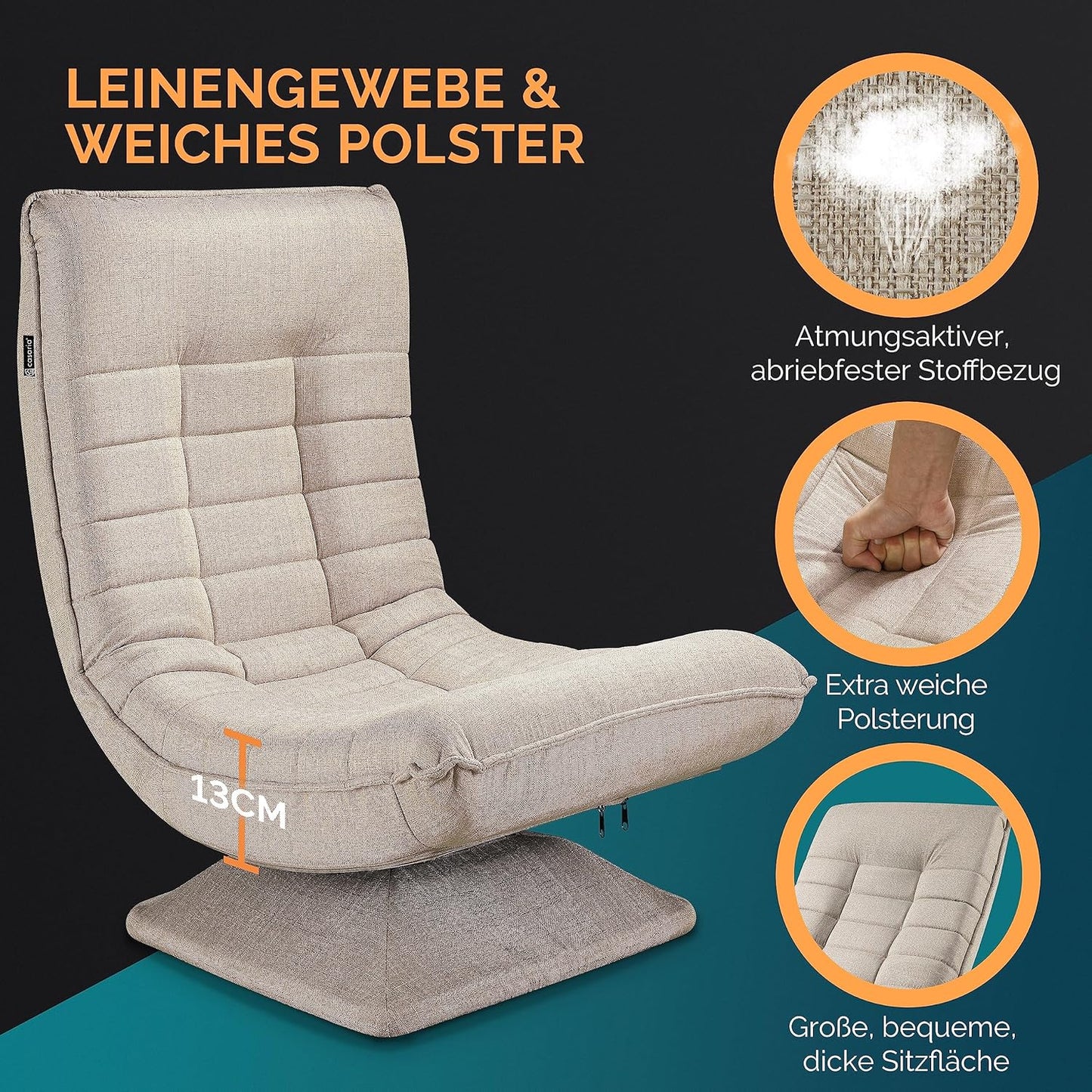 CASARIA Armchair Adjustable 360° Rotatable Foldable Max 150kg 58x57x84cm Fabric Living Room Gaming Sofa Chair Chair Cream - QUORE