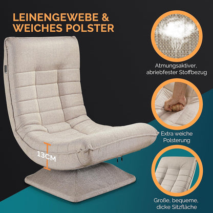 CASARIA Armchair Adjustable 360° Rotatable Foldable Max 150kg 58x57x84cm Fabric Living Room Gaming Sofa Chair Chair Cream - QUORE