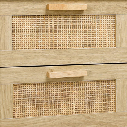 Finnhomy Set van 2 nachtkastjes met 2 laden, versierd met rotan, handgemaakt, bijzettafel met opbergruimte voor slaapkamer, naturel