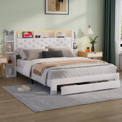 Bedbank – Slaapbank – Logeerbed – Tweepersoonsbed – Opbergbed – 140x200 cm – Gestoffeerd Met USB Oplaadpoort En Instelbare LED-Verlichting