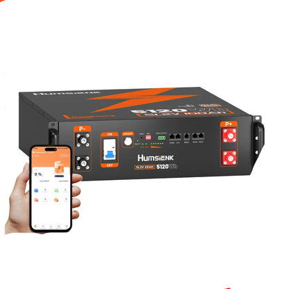 LiFePO4 Accu – Lithium Accu – LFP Batterij – Lithium-IJzerfosfaat Accu – 48V 100Ah – Ingebouwde 100A BMS – Bluetooth Connectiviteit