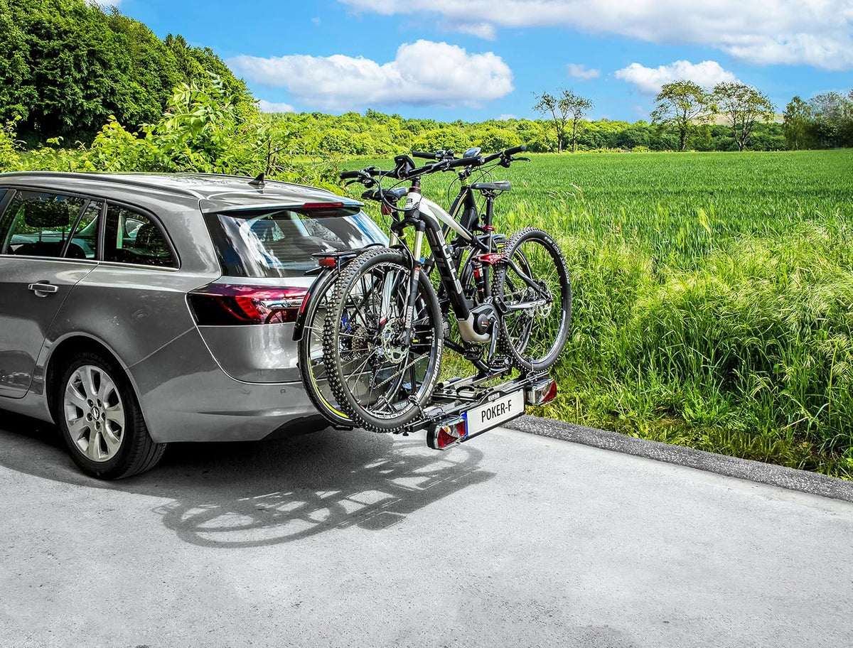 EUFAB 12010LAS POKER-F Bicycle Carrier for E-Bike, Fully Pre-Assembled, Anti-Theft Protection, for 2 Bikes, for Towbar - QUORE
