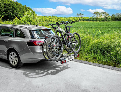 EUFAB 12010LAS POKER-F Bicycle Carrier for E-Bike, Fully Pre-Assembled, Anti-Theft Protection, for 2 Bikes, for Towbar - QUORE