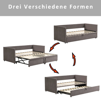 Slaapbank – Sofa Bed – Bedbank – Uitklapbare Bank – 2-Persoonsbed – Verstelbaar Metaal Frame – Grijze Velvet Bekleding – 90x200 cm Uitklapbaar