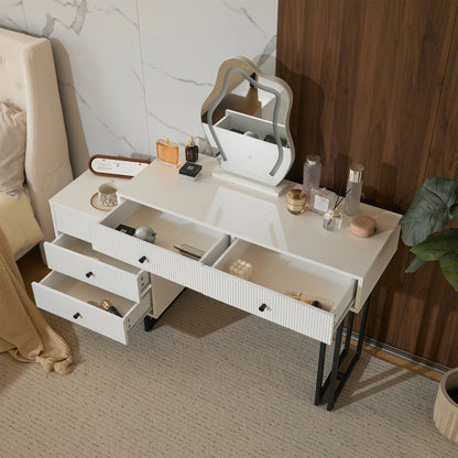 Kaptafel – Make-Up Tafel – Make-Upkast – Schoonheidstafel – Meubel – 3-Kleuren LED-Verlichting – Vijf Lades